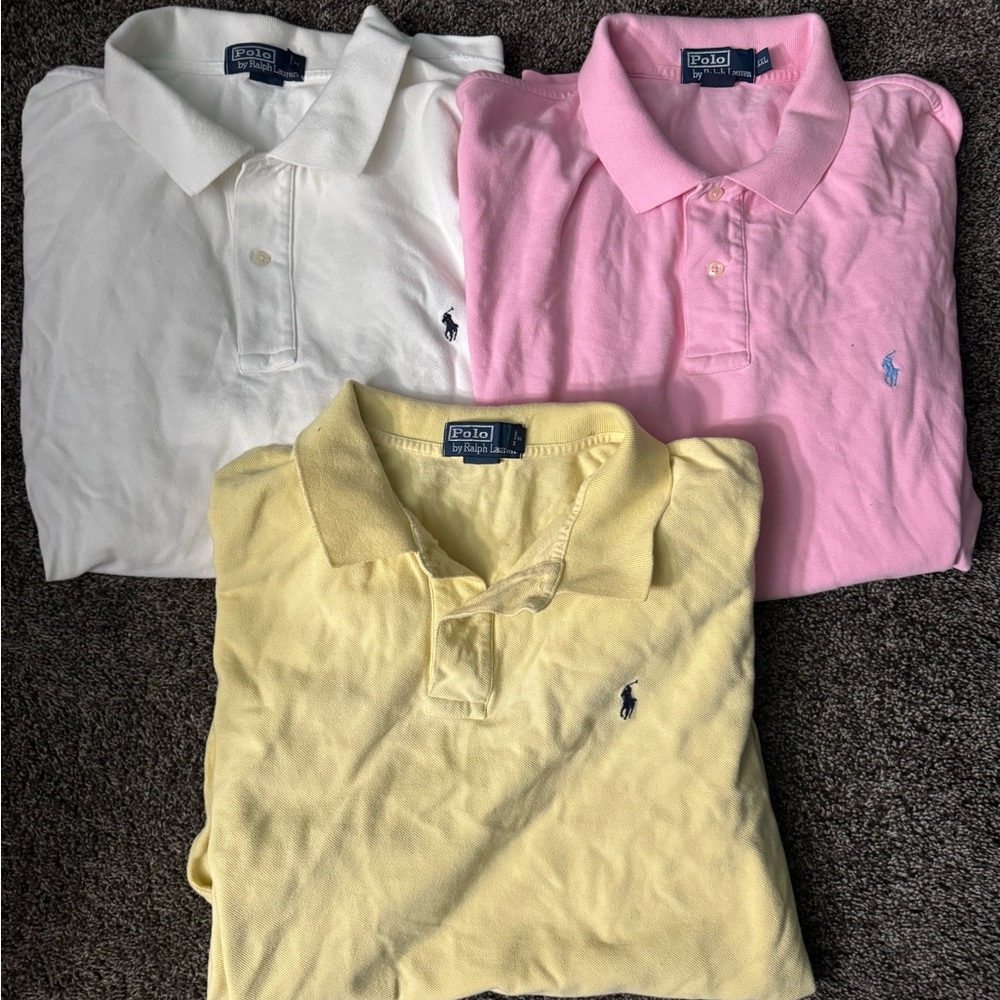 Lot of 3 polo XXL short sleeve shirts, all in good condition yo white and pink